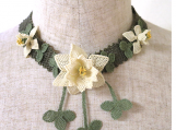 ivory and green crochet necklace,crochet necklace,statement bib 