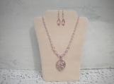 Pink crystal  necklace with  dragonflies and dangling earrings