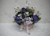 White and purple Pansies basket