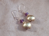 Brushed Gold Vermeil Puffed Earrings with Purple Swarovski Crystals