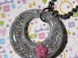 Resin Silver Glitter Hoop Pendant with Pink Flower