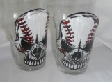 Hand painted baseball themed skull/skeleton lager glass s/2