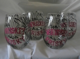 Hand painted whisky makes me frisky  stemless wines   set of 4 