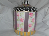 Hand painted original one gallon canister posies stripes checks