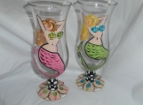 hand painted s/4 mermaid bahama/hurrican glass. assorted color