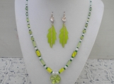 Light green floral necklace and leaf earrings