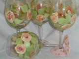 OriginaHand painted yelow pink  roses set/4  wine goblets usa 