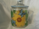 Hand painted original1/2gallon canister sunflower blue butterfly