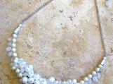 White Pearl Crackle Glass Cluster Statement Necklace