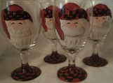 Hand painted  santa in his outdoor cap.ice tea goblets. set/4