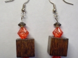 Coral Crystals with Wooden Block EARRINGS