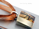Perfect Moment... Trees Silhouette on Sunset - ECO Glass Photo Pendant Necklace