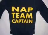 'Nap Team Captain'  yellow on Navy Blue onesie sz 3-6mths  