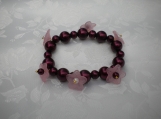 Burgundy pearls bracelet with pink flowers