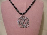 Black and Silver Rose Pendant Necklace