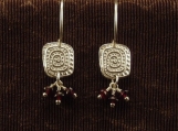 Fine Silver Primitive Motif Earrings with Garnets