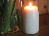 Soy wax Scented Candle in a repourposed Evion Pure Bottle