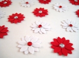 Red and White Flower Embellishments with Rhinestones