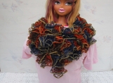 Orange, Brown and Navy Blue Lacy Scarf with Gold Trim