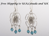 Filigree Earrings with Swarovski  Crystals in 950 Sterling Silver