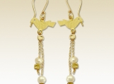 In love again - dangle 14k gold filled love birds earrings with fresh water pearls.