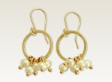 Miss you - 14k gold filled hammered circle and fresh water pearls earrings.