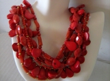 Chuncky 7 Strand Coral Necklace with Matching Earrings