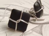 classic black matte glass and sterling wired cufflinks