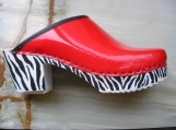 red patent and zebra clogs