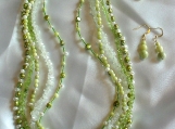 Five Strand Necklace Set w/ Pearls, Moonstone, Peridot Jasper & Peridot Chips
