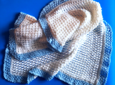 Large White & Blue Hand-Knitted Baby Boy Blanket