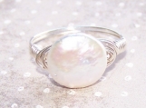 Sterling Silver and Coin Pearl Wire Wrapped Ring