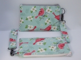 Floral bird wristlet clutch purse with detachable wrist strap