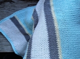 Adult size picnic blanket, blue gray cotton knit crochet blanket