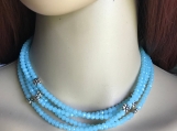 Blue flower necklace, delicate long blue floral necklace