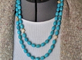 Chunky blue gemstone boho woman necklace, gold star turquoise