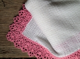 Infant blanket baby girl, white with pink lace border blanket