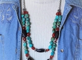 Long chunky turquoise necklace set western boho large necklace 