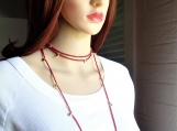 Long dainty heart of gold red coral  romantic delicate necklace