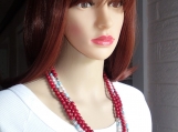 Red coral superlong necklace, coral pearls turquoise necklace