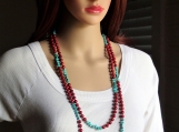 Red coral turqupoise necklace long semi precious stone jewelry