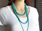 Turquoise statement 3 string genuine stone pendant necklace 