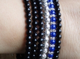 Blue black and silver gemstone wrapping bracelet