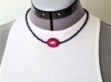 Blue gemstone choker, lapis lazuli and agate necklace