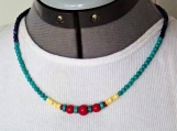 Coral Turquoise Lapis Lazuli necklace, colorful gemstone choker