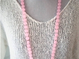 Romantic large long chunky necklace, pink jade beads