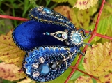 Beetle Brooch, Deep Blue, Japanese Bead Embroidery