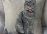 Cat With A Red Collar Tapestry Cushion Cover - Free Shipping