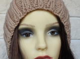 Women's Camel Hat With Dark Brown Pom Pom - Free Shipping