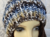 Women's Dark Multicoloured Hat With Blue Pom Pom - Free Shipping